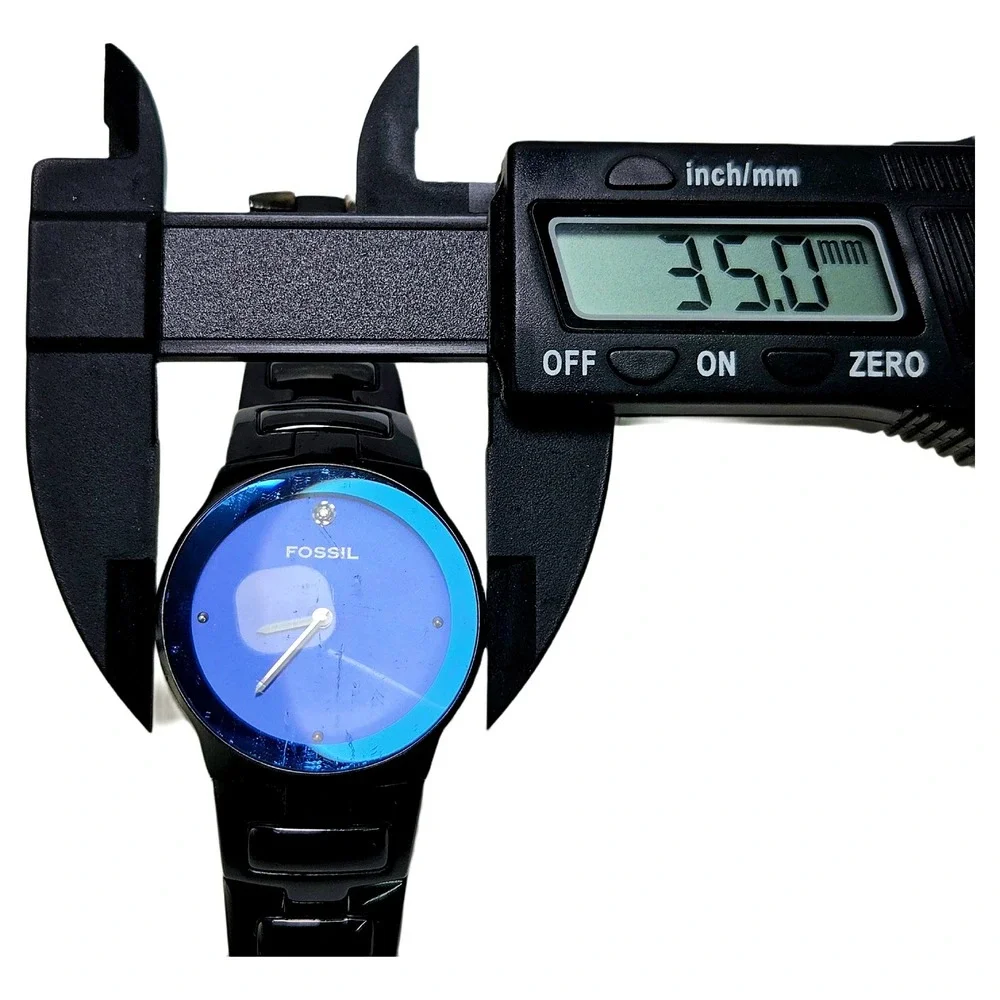 Fossil Arkitekt FS-4281 Watch Black Steel Blue Diamond Dial Minimalist EUC Mens